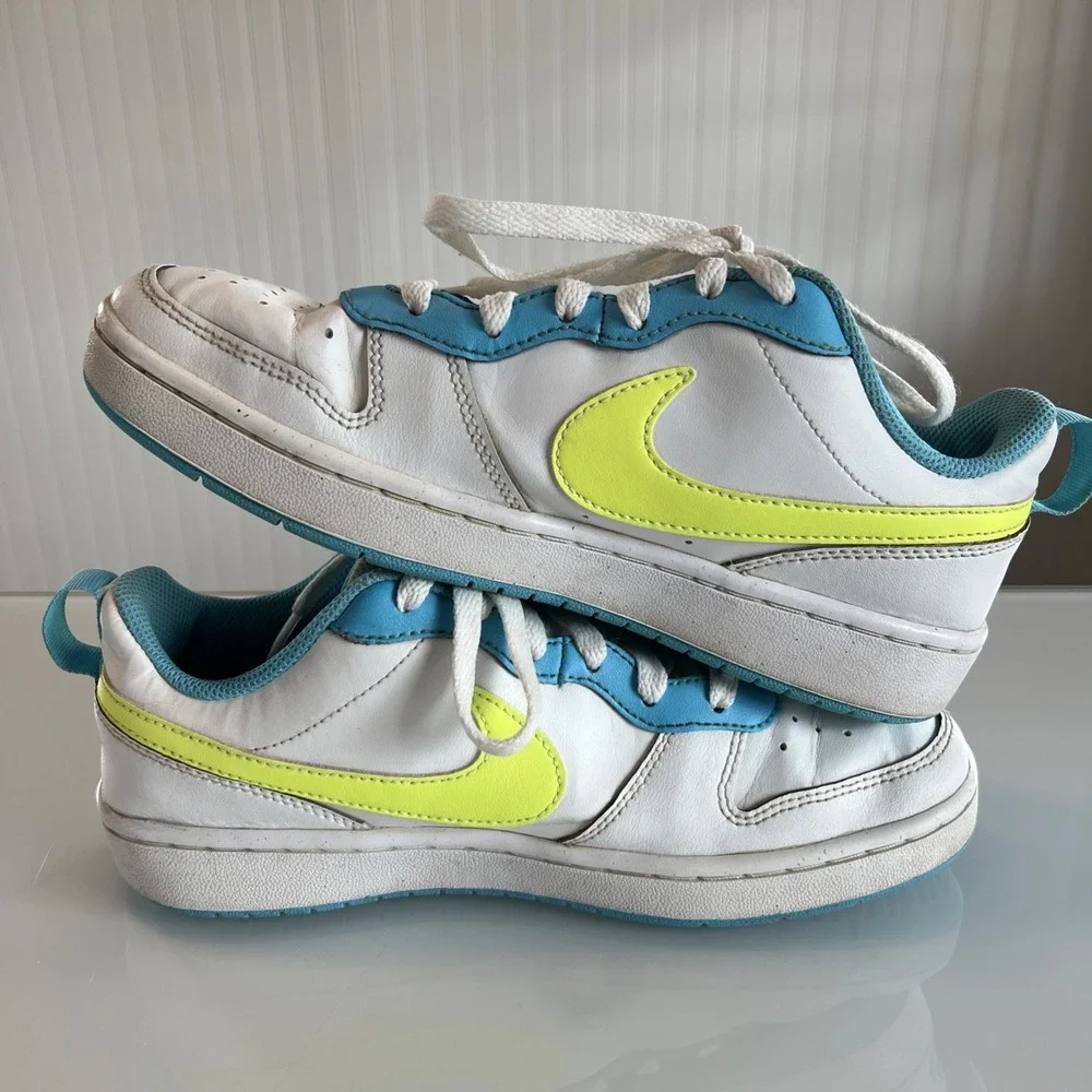 Nike Court Borough Low 2 GS Shoes‎ Size 6Y / Women 7.5 White Volt Blue